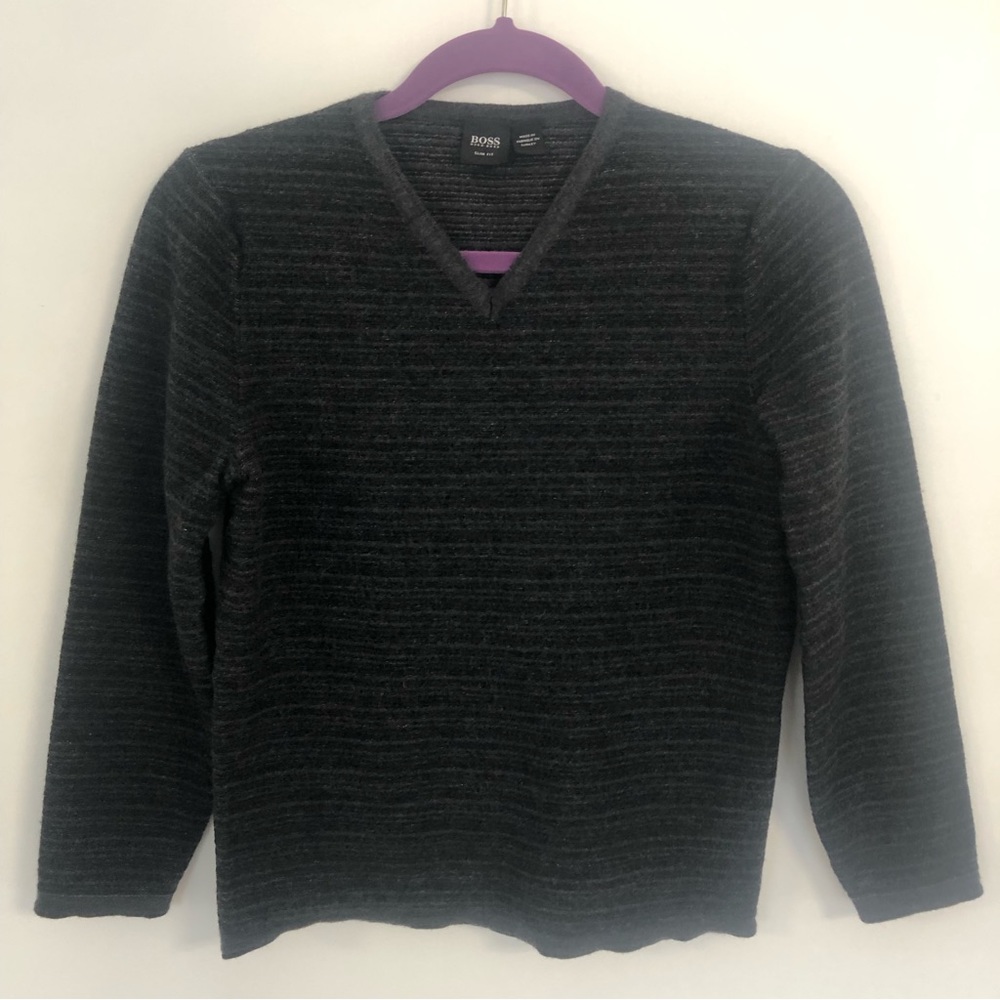 BOSS HUGO BOSS Slim Fit Boy’s Dark Grey V-Neck Sweater Size XL